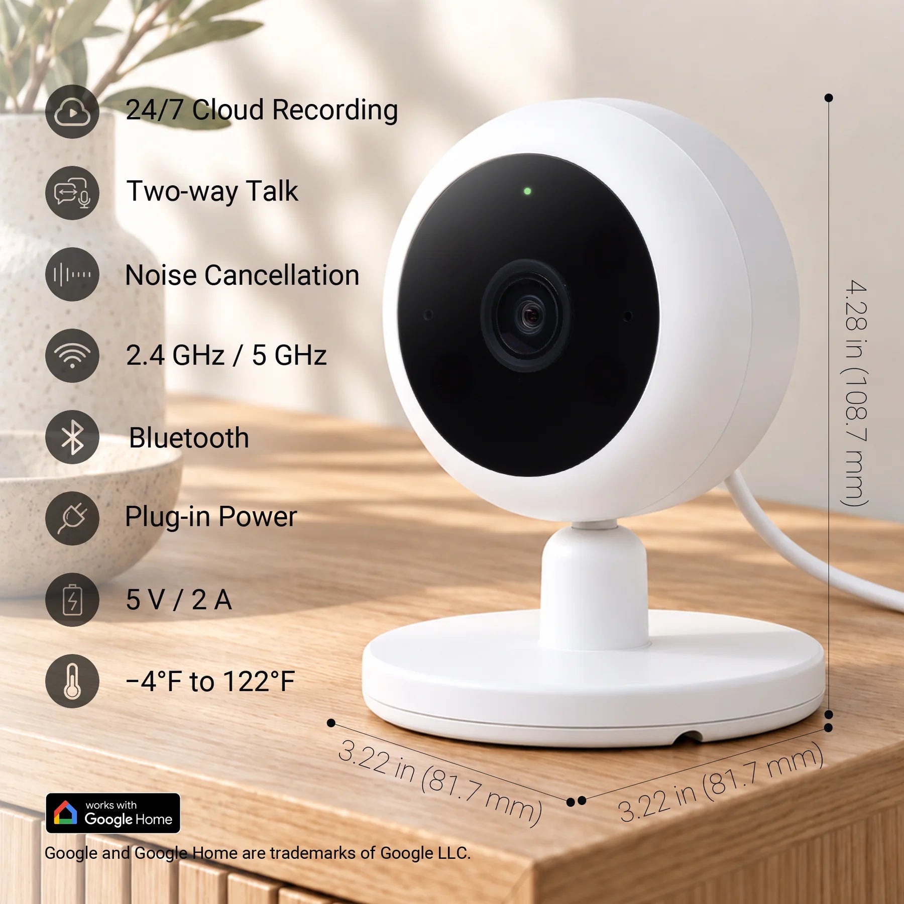 1080P Wired Indoor Camera size and specifications